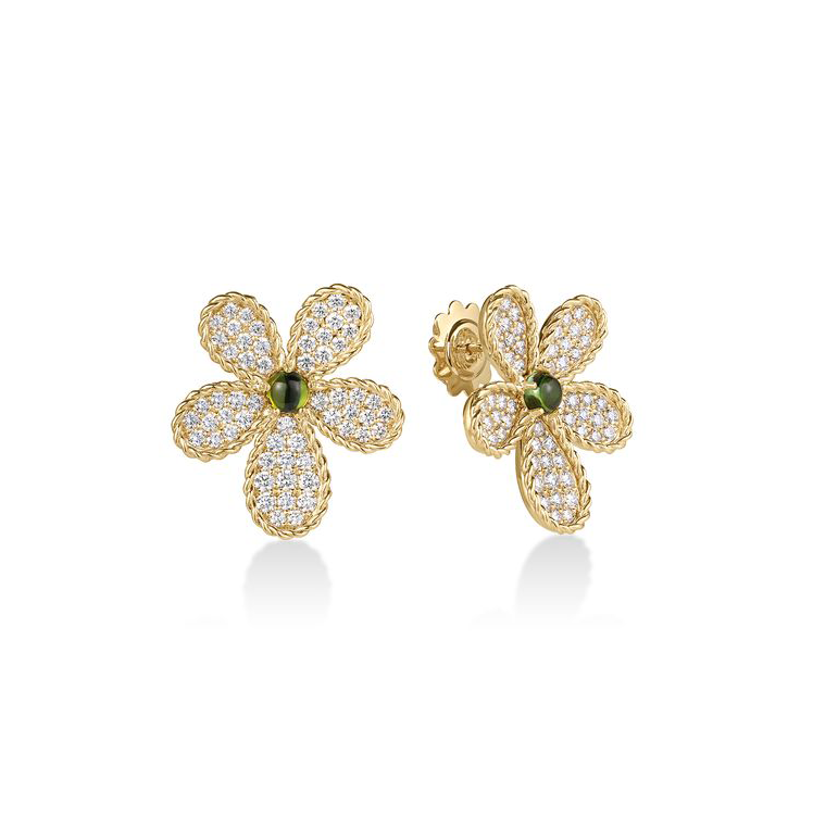 Roberto Coin Jasmine Green Tourmaline and Diamond Flower Stud Earrings